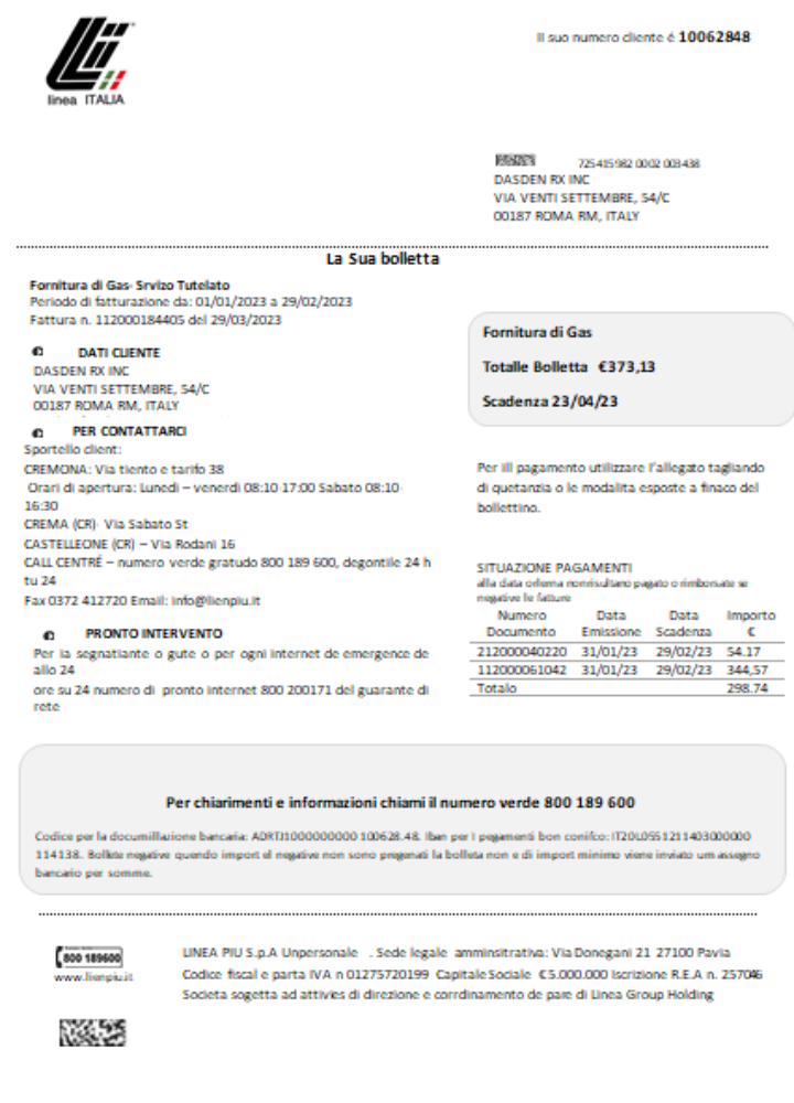 Download Linea Italia utility business bill,  SCR Photoshop template